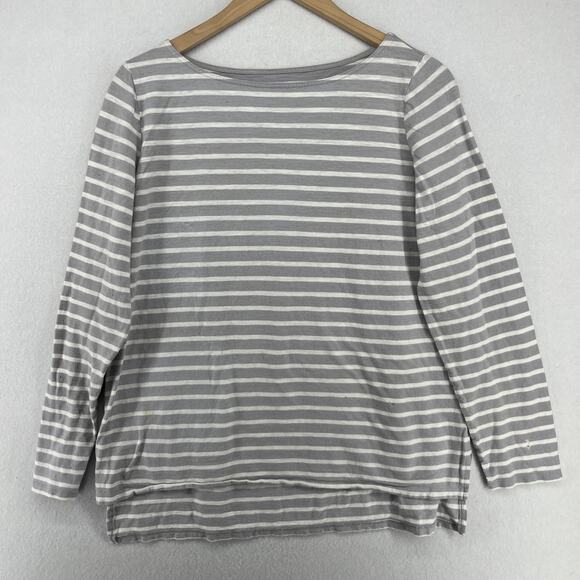EILEEN FISHER Top M Organic Cotton Jersey Striped Boat Neck Long Sleeve Gray - Picture 1 of 16